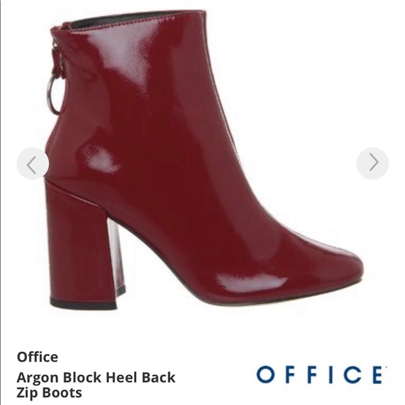 Red O-ring Patent Leather Block Heel Boots - Picture 2 of 10